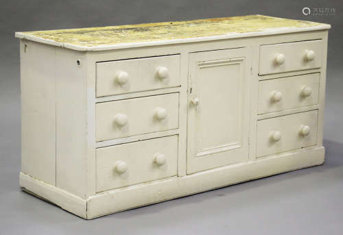 A late 19th century white painted pine dresser base