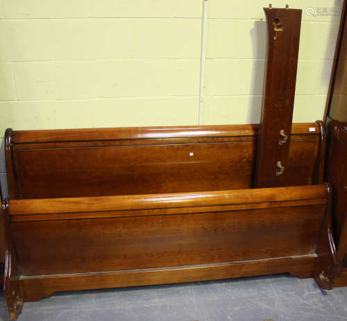 Two similar modern cherrywood double sleigh bed frames