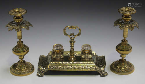 A late 19th century cast inkstand