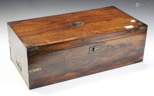 A Regency rosewood writing slope with overall gilt brass mounts and recessed handles