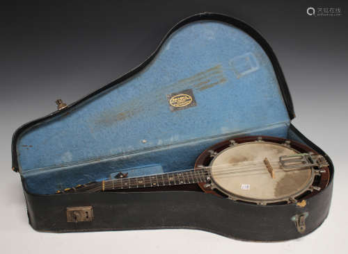 An early 20th century mandolin banjo with rosewood back and eight coupled strings