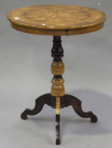 A 19th century Italian walnut and parquetry inlaid circular wine table