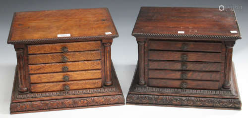 A pair of late 19th century oak gramophone record chests