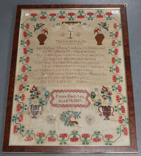 A large late Victorian needlework sampler by Emma Foulston