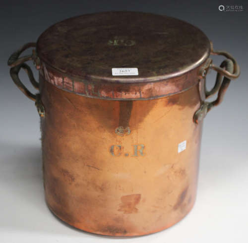 A 19th century copper cylindrical pan and cover by Benham and Sons