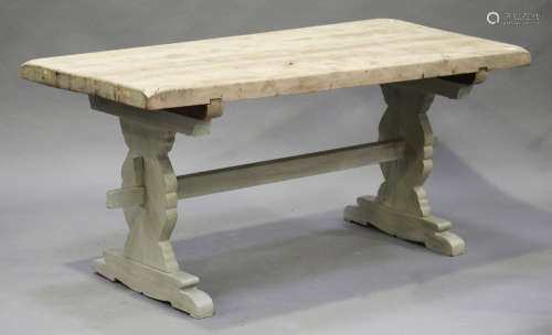 A 20th century oak and green painted pine refectory table