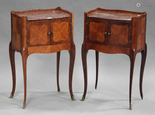 A pair of late 19th/early 20th century French kingwood bedside cabinets