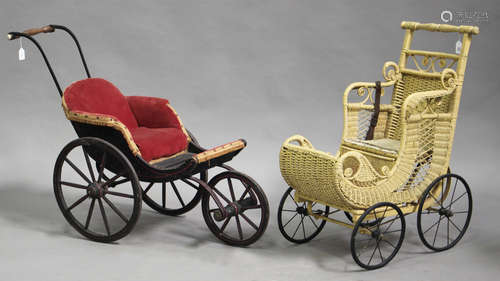 A 19th century black painted child's push-along carriage