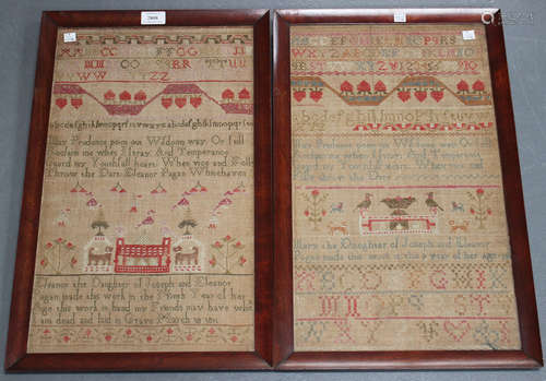 A pair of Regency needlework samplers by sisters Eleanor and Mary Pagan of Whitehaven