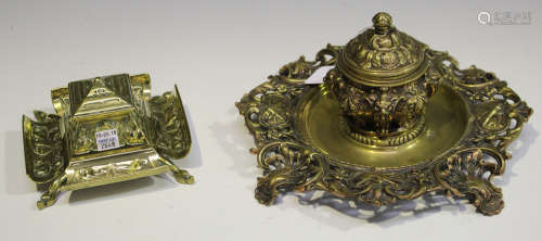A Victorian cast brass ink stand