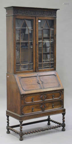 A George V oak bureau bookcase