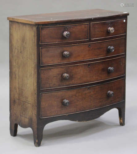 An early Victorian mahogany bowfront chest of two short and three long drawers