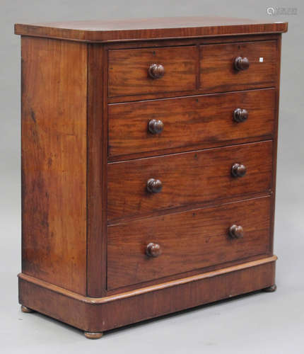 A Victorian mahogany chest of two short and three long drawers