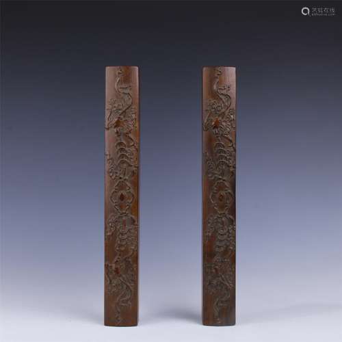 PAIR OF CHINESE ROSEWOOD PAPER WEIGHT