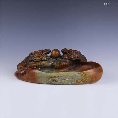 CHINESE SOAPSTONE DRAGONS BRUSH WASHER