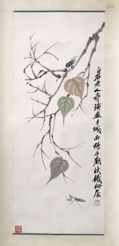 CHINESE SCROLL PAINTING OF INSECT ON TREE