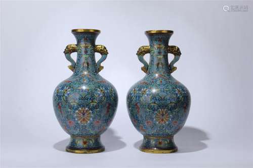 PAIR OF CHINESE CLOISONNE VASES