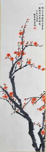 CHINESE SCROLL PAINTING OF PLUM BLOSSOMMING