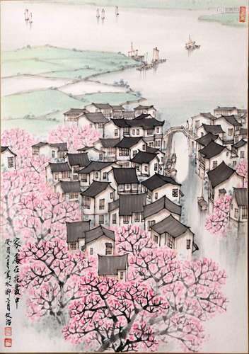 CHINESE SCROLL PAINTING OF LAKEVIEWS WITH PUBLICATION