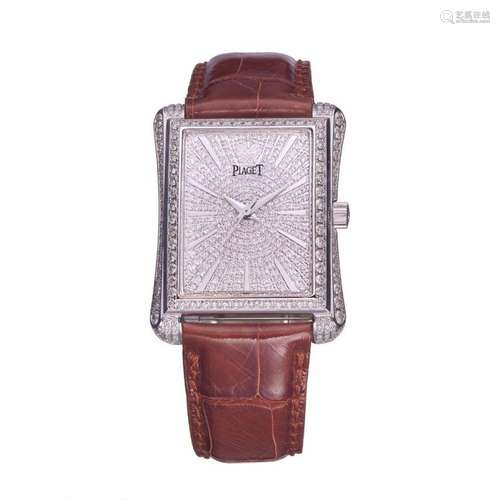 PIAGET DIAMOND DIAL BROWN LEATHER WATCH