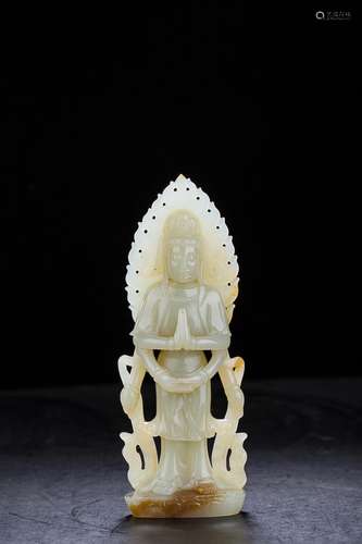 CHINESE CELADON JADE STANDING GUANYIN