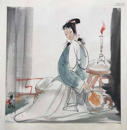 CHINESE SCROLL PAINTING OF SEATED BEAUTY