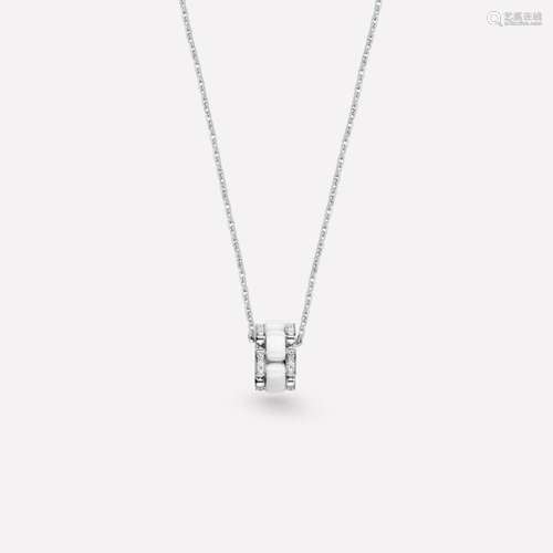 CHANEL 18K WHITE GOLD DIAMOND WHITE CERAMIC NECKLACE