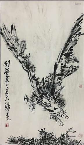 CHINESE SCROLL PAINTING OF EAGLE IN SKY