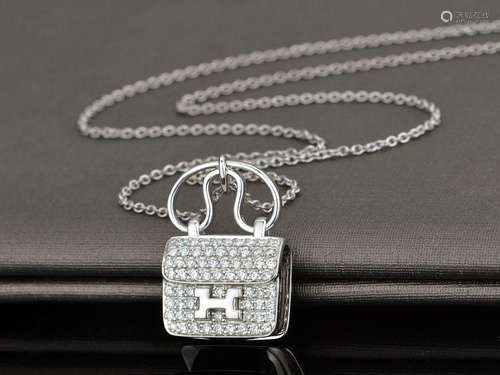 HEMES BAG 18K WHITE GOLD DIAMOND NECKLACE