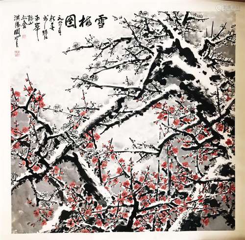 CHINESE SCROLL PAINTING OF SNOW AND PLUM BLOSSOMMING