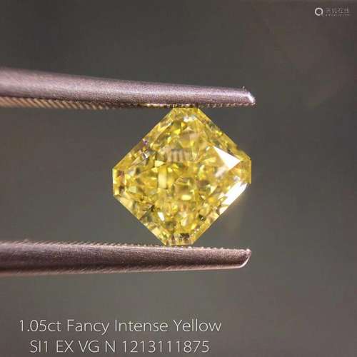 GIA CERTIFICATED 1.05 CT RADIANT SHAPE FANCY INTENSE YELLOW DIAMOND