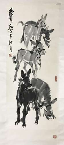 CHINESE SCROLL PAINTING OF DONKEY