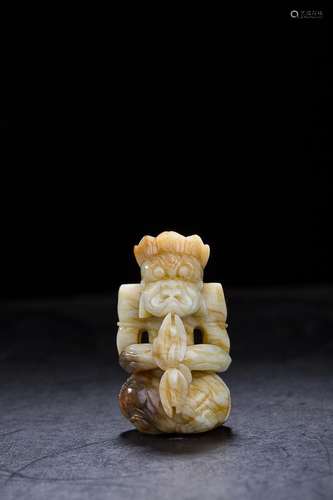 CHINESE CELADON JADE SEATED LOHAN