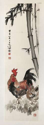 CHINESE SCROLL PAINTING OF ROOSTER AND BAMBOO