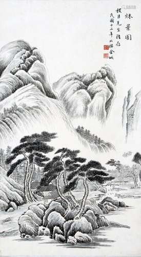 CHINESE SCROLL PAINTING OF MOUNTAIN VIEWS