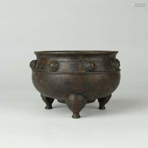 CHINESE BRONZE TRIPLE FEET INSENCE BURNER