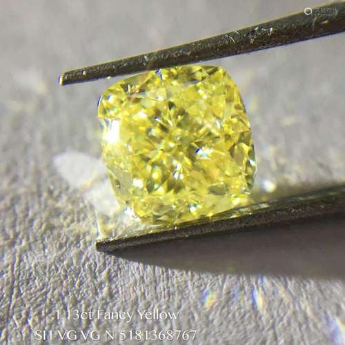 GIA CERTIFICATED 1.13 CT CUSHION SHAPE FANCY YELLOW DIAMOND