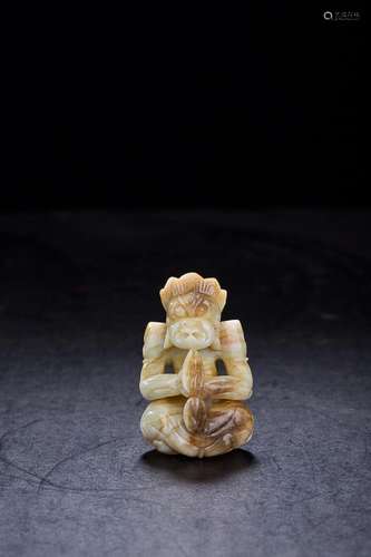 CHINESE CELADON JADE SEATED LOHAN