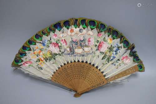 CHINESE EXPORT PAINTED DOY PLAYING FAN