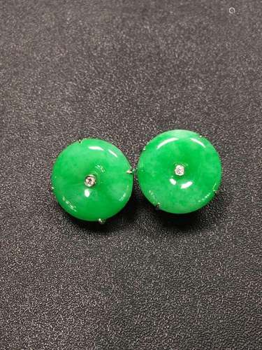 NATURAL JADEITE 18K GOLD DIAMOND BUTTON EARRINGS