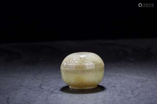 CHINESE JADE CARVED BAMBOO ROUND BOX