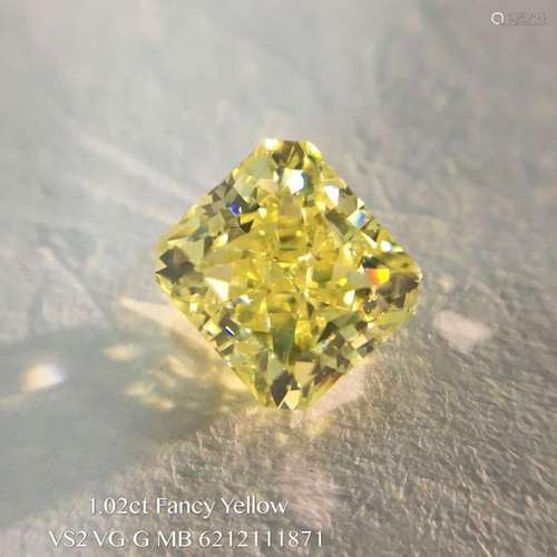 GIA CERTIFICATED 1.02 CT RADIANT SHAPE FANCY YELLOW DIAMOND