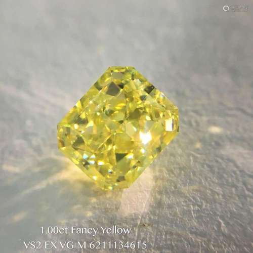 GIA CERTIFICATED 1.00 CT RADIANT SHAPE FANCY YELLOW DIAMOND