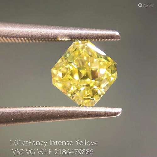 GIA CERTIFICATED 1.01 CT RADIANT SHAPE FANCY INTENSE YELLOW DIAMOND