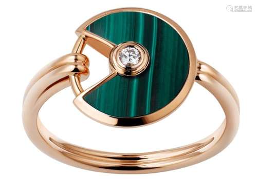 CARTIER AMULETTE DE CARTIER 18K ROSE GOLD DIAMOND MALACHITE RING