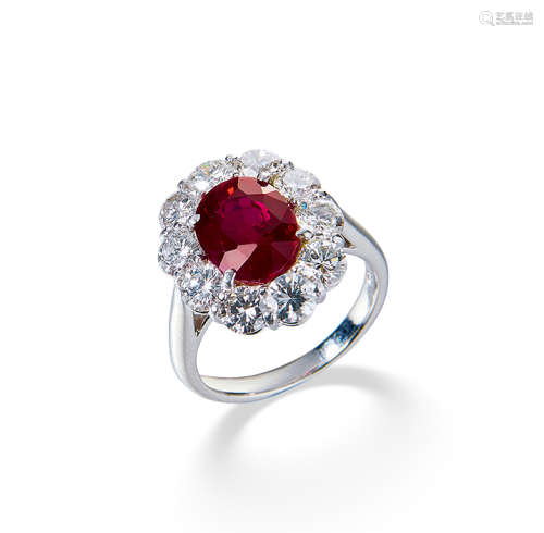 天然缅甸红宝石、钻石戒指