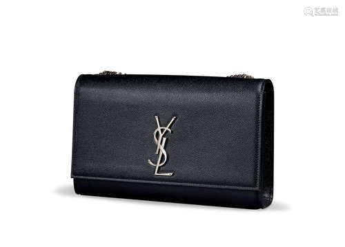 SAINT LAURENT 黑色 Textured Kate 银色链带肩背袋