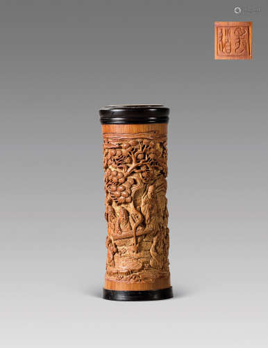 竹雕高仕图茶叶罐