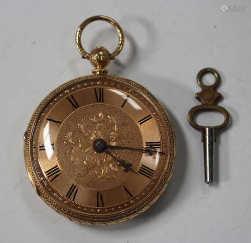 An 18ct gold cased keywind open-faced fob watch