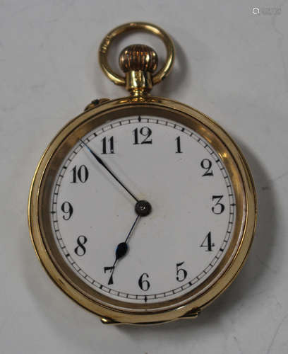 An 18ct gold cased keyless wind open-faced lady's fob watch